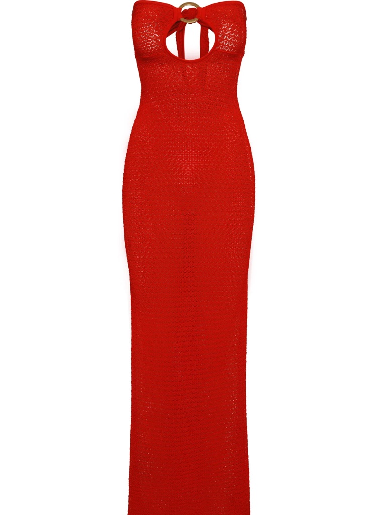 Monday Swimwear Strapless Lace Crochet Maxi Dress With Ring Cutout